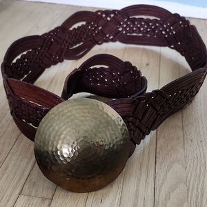 Morroccan Adjustable Woven Belt with Brass Buckle -- Up To 45" Waist